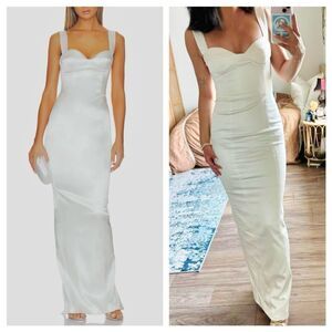 NWT Sau Lee Maxi Dress White Satin Palmela Gown Sleeveless Bridal Wedding sz 0